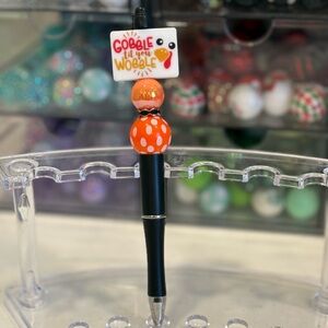 Festive Black and Orange Handcrafted Beaded Pen Gobble til you Wobble